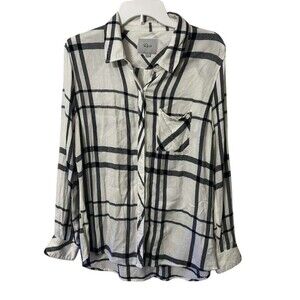 Rails Hunter Cadet Blue Plaid Button Down Shirt Women Large Long Sleeves Rayon